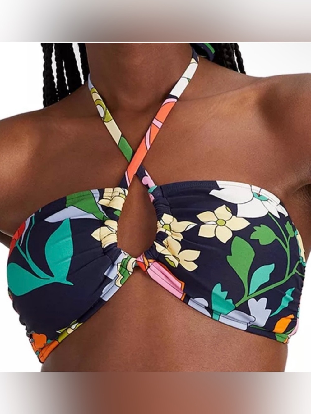 Kate Spade New York Women's Floral-Print Bandeau Bikini Top Size Large